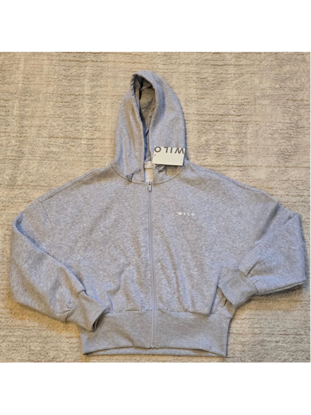 Women's Wilo The Label Grey Brushed Fleece Crop Zip Hoodie Size M